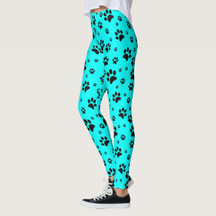 Niedlicher Spaß Schwarz auf Aquamarinen Cyan Paw P Leggings