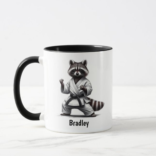 Niedlicher Spaß Tier-Spaß Raccoon Kampfkunst Tasse (Links)