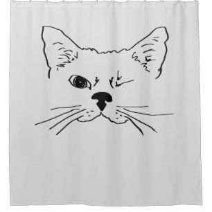 Niedlicher Spaß Winking Cat Zeichn Tierkunst Duschvorhang