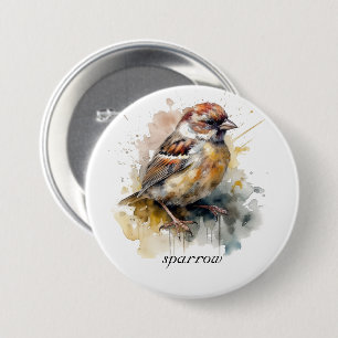 niedlicher Spatz in Aquarellfarbe, anpassbar Button