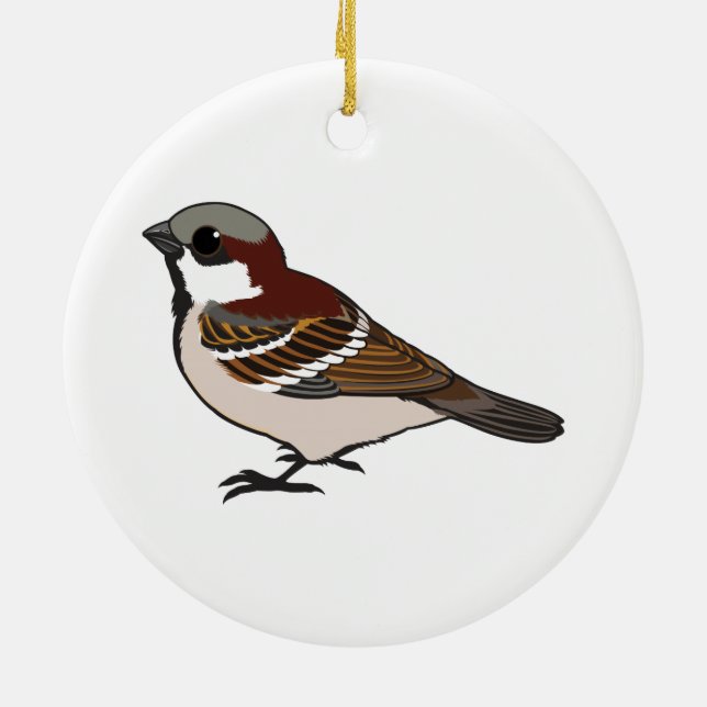 Niedlicher Spatz Keramikornament (Hinten)