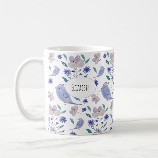 Niedlicher Spatz mit Blumenhut Kaffeetasse (Links)
