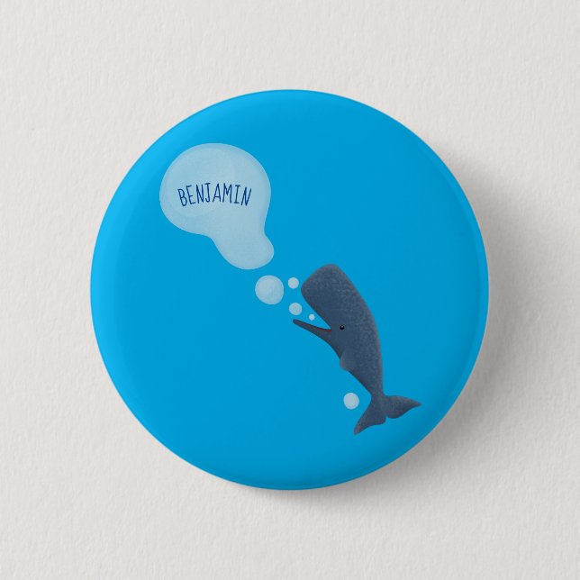 Niedlicher Spermienwal bläst Blasen Cartoon Button (Vorderseite)