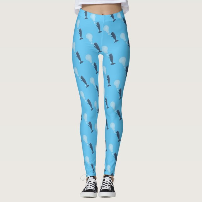 Niedlicher Spermienwal bläst Blasen Cartoon Leggings (Vorderseite)