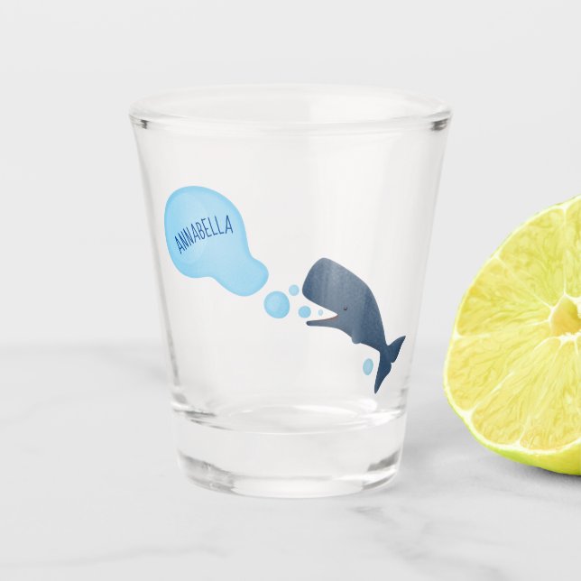Niedlicher Spermienwal bläst Blasen Cartoon Schnapsglas (Vorderseite)
