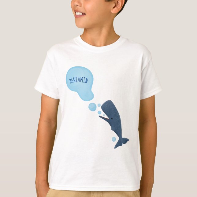 Niedlicher Spermienwal bläst Blasen Cartoon T-Shirt (Vorderseite)