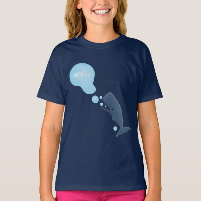Niedlicher Spermienwal bläst Blasen Cartoon T-Shirt (Vorderseite)