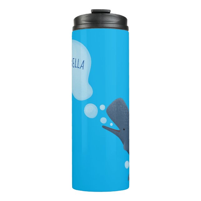 Niedlicher Spermienwal bläst Blasen Cartoon Thermosbecher (Vorderseite)