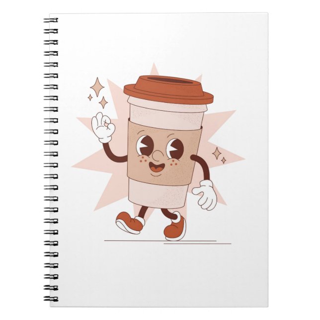 Niedlicher, spielerischer Coffee Cartoon Notizblock (Vorderseite)