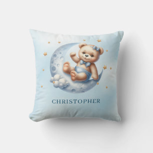 Niedlicher spielerischer Teddybär über dem Mond Kissen