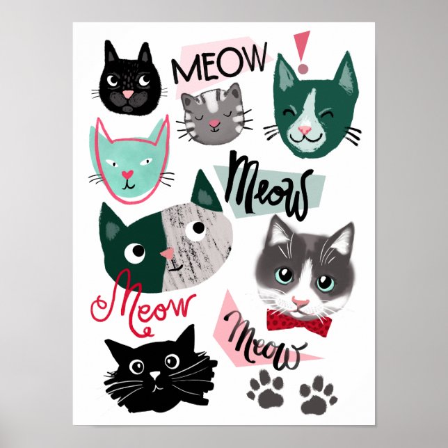Niedlicher Spielraum Spaß Cat zeigt Kinderposter Poster (Vorne)