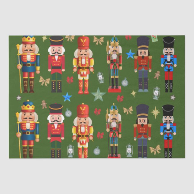 niedlicher Spielzeugsoldat Nutcracker Muster grün Seidenpapier (Vorderseite)