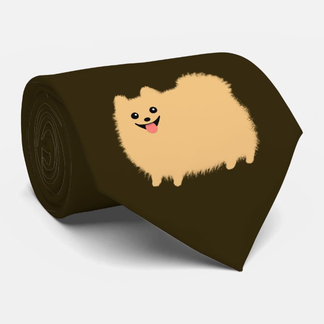 Niedlicher Spitz Cartoon Dog auf Schokoladenfarbe Krawatte (Gerollt)