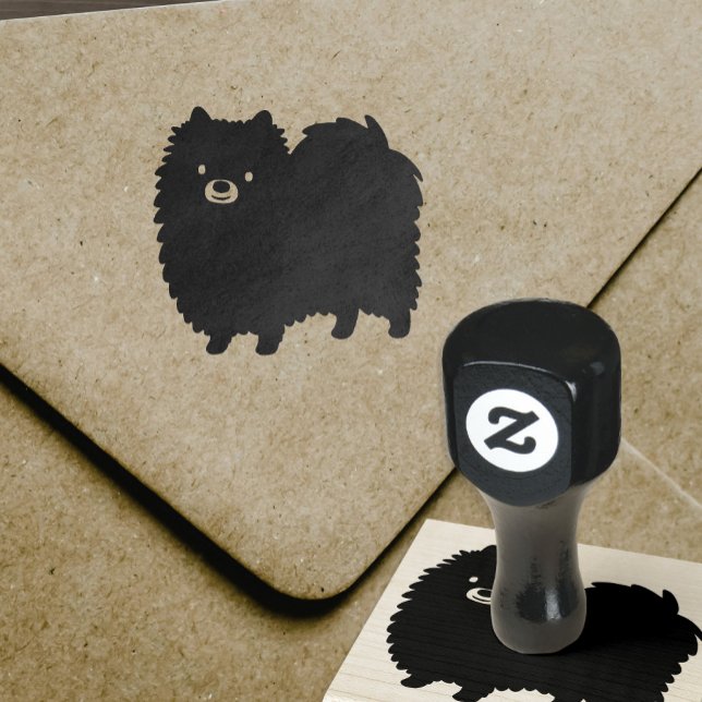 Niedlicher Spitz Cartoon Dog Black Pom Pommie Gummistempel (Von Creator hochgeladen)