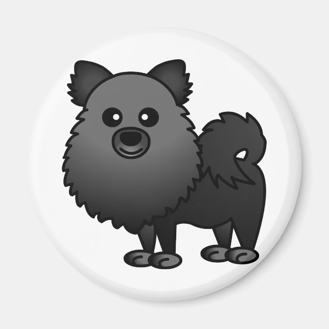 Niedlicher Spitz Cartoon - Schwarz Magnet (Vorne)