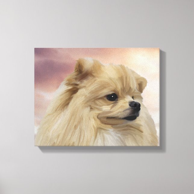 Niedlicher Spitz Dog Aquarellfarben Ölgemälde Leinwanddruck (Vorderseite)