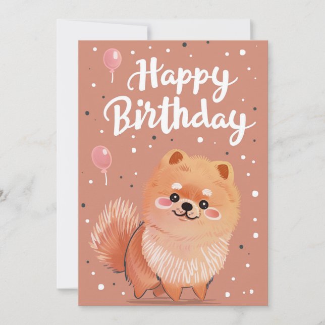 Niedlicher Spitz Happy Birthday Feiertagskarte (Vorderseite)