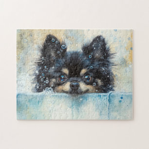 Niedlicher Spitz Hund in der Badewanne