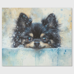 Niedlicher Spitz Hund in der Badewanne Dekoupage Geschenkpapier