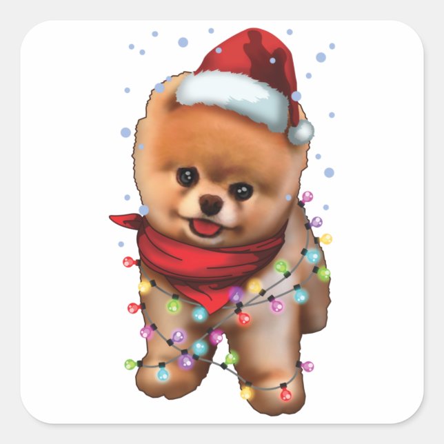 Niedlicher Spitz Hund Lover Funny Xmas Weihnachtsg Quadratischer Aufkleber (Vorderseite)