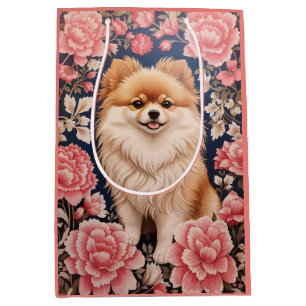 Niedlicher Spitz Hund rosa Blütenblättrig Mittlere Geschenktüte
