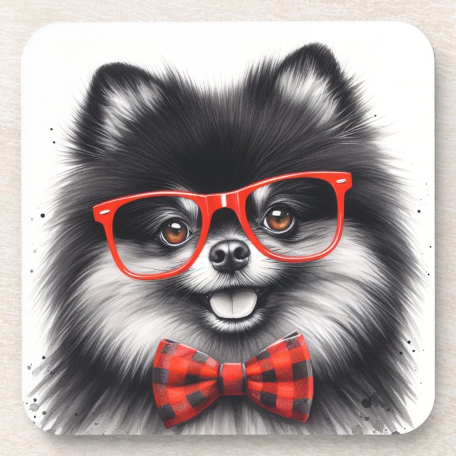 Niedlicher Spitz Roter Nerd Brille Getränkeuntersetzer (Vorderseite)