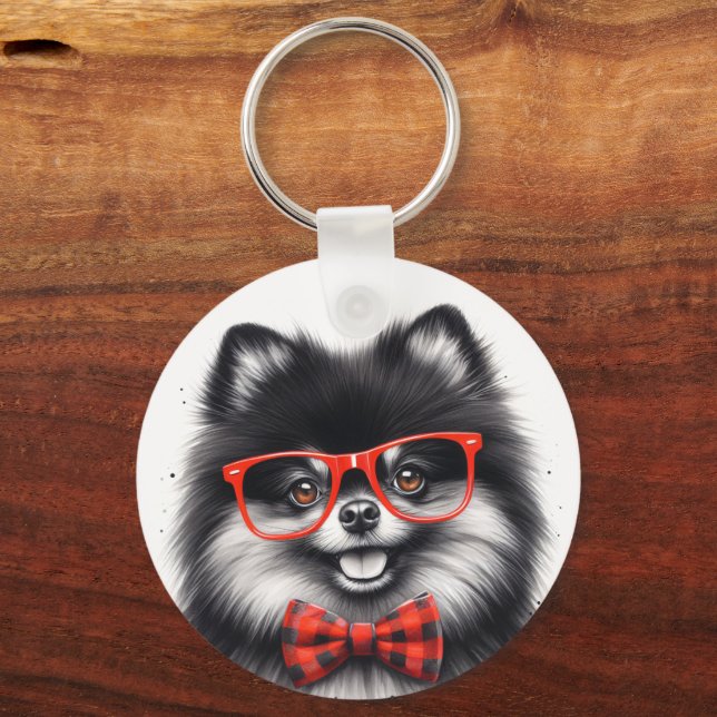 Niedlicher Spitz Roter Nerd Brille Schlüsselanhänger (Vorderseite)