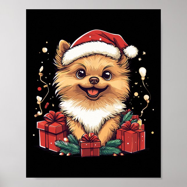 Niedlicher Spitz Weihnachtsmannmütze Funny Christm Poster (Vorne)