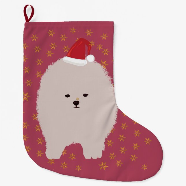 Niedlicher Spitz Zeichnend Welpe Großer Weihnachtsstrumpf (Vorderseite)