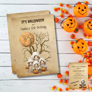 Niedlicher Spooky-Ghost-Trick oder eine Treatfamil Einladung