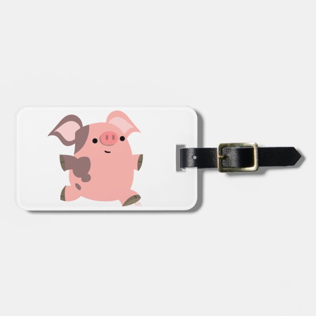 Niedlicher Sporty Cartoon Pig Gepäckstück Gepäckanhänger (Vorderseite horizontal)