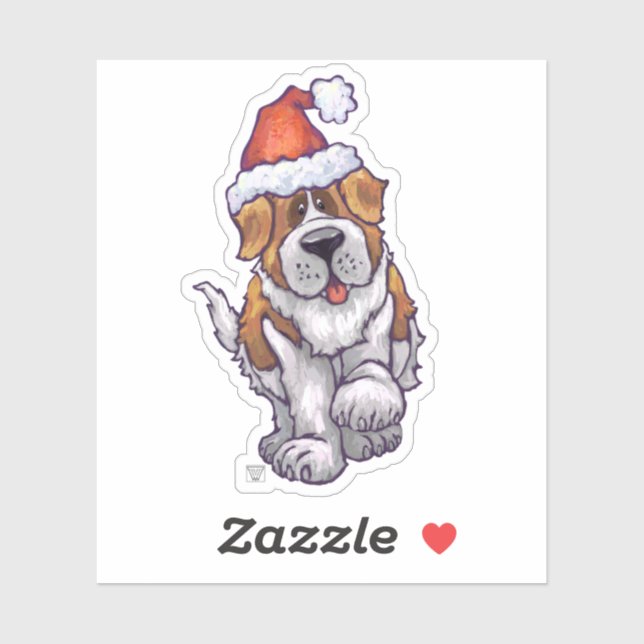 Niedlicher St. Bernard in einer Weihnachtsmannmütz Aufkleber (Blatt)
