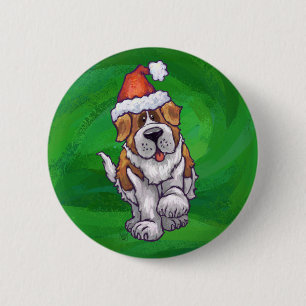 Niedlicher St. Bernard in Weihnachtsmannmütze auf  Button