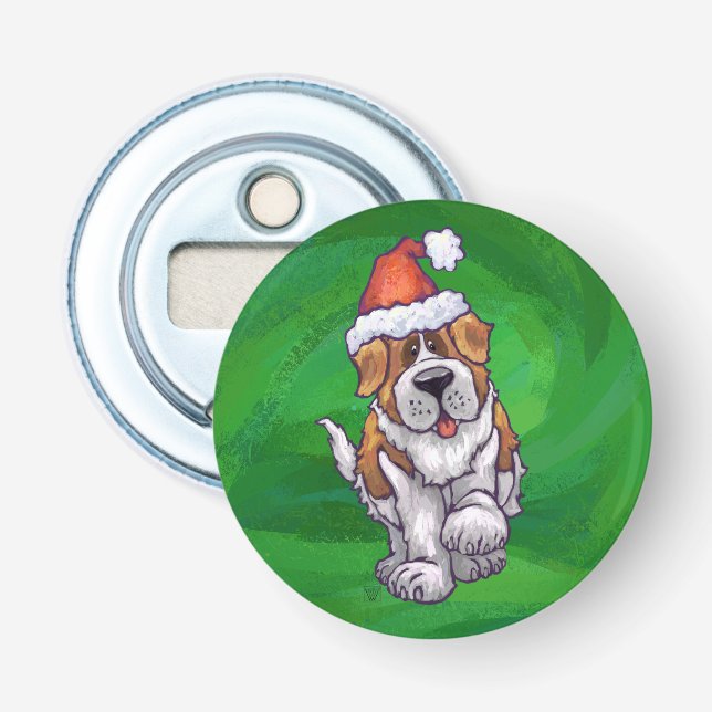 Niedlicher St. Bernard in Weihnachtsmannmütze auf  Flaschenöffner (Vorderseite)