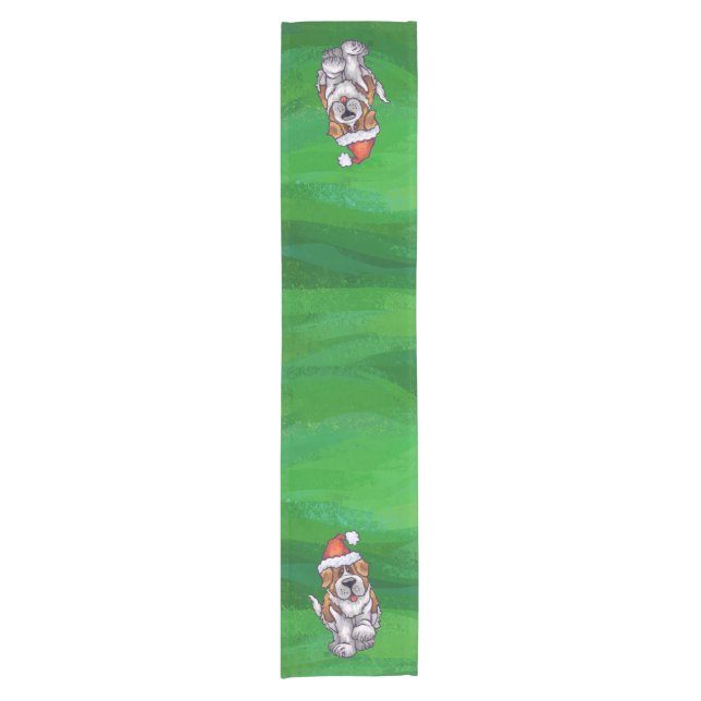Niedlicher St. Bernard in Weihnachtsmannmütze auf  Kurzer Tischläufer (Vorderseite)