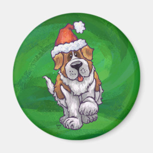 Niedlicher St. Bernard in Weihnachtsmannmütze auf Magnet