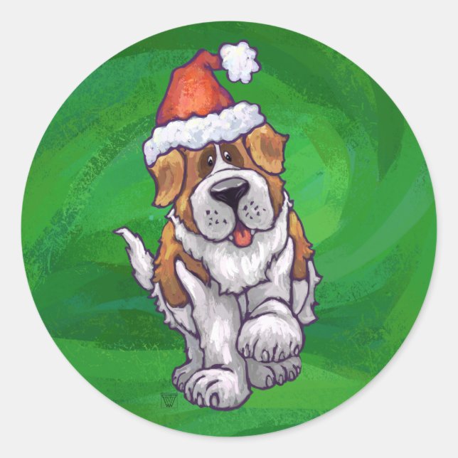 Niedlicher St. Bernard in Weihnachtsmannmütze auf  Runder Aufkleber (Vorderseite)