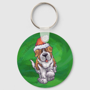 Niedlicher St. Bernard in Weihnachtsmannmütze auf  Schlüsselanhänger
