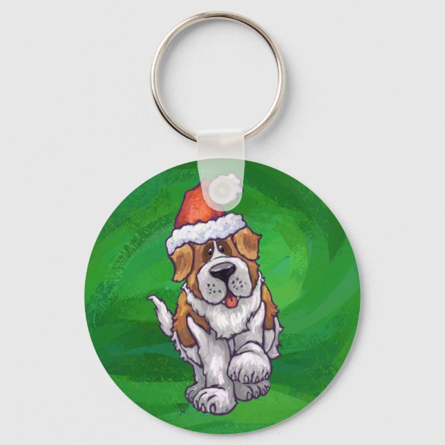 Niedlicher St. Bernard in Weihnachtsmannmütze auf  Schlüsselanhänger (Vorderseite)