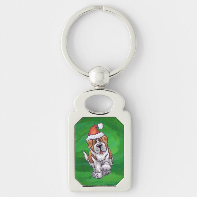 Niedlicher St. Bernard in Weihnachtsmannmütze auf  Schlüsselanhänger (Vorderseite)