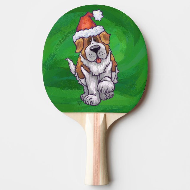 Niedlicher St. Bernard in Weihnachtsmannmütze auf  Tischtennis Schläger (Vorderseite)