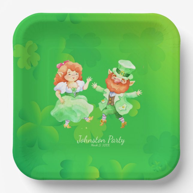 Niedlicher St. Patrick's Day Irish Elves Dancing J Pappteller (Vorderseite)