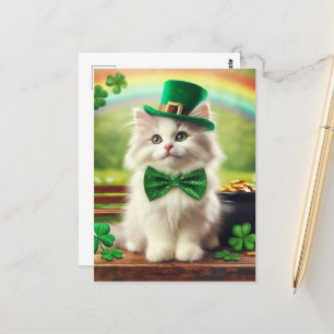 Niedlicher St. Patricks Day Kitten Rainbow Pot of  Postkarte