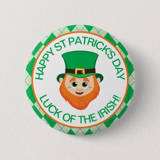 Niedlicher St. Patrick's Day Lucky Irish Leprechau Button (Vorderseite)