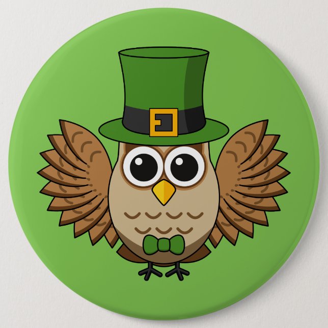 Niedlicher St. Patrick's Day Owl Cartoon Button (Vorderseite)