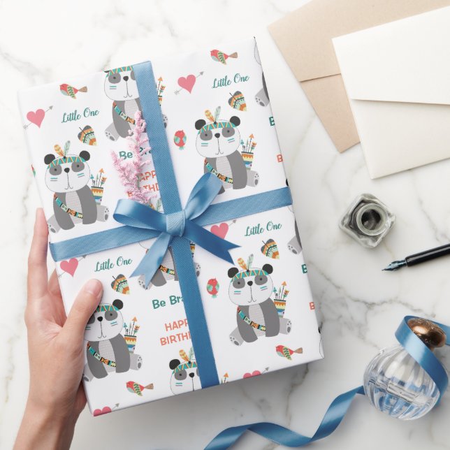 Niedlicher Stamm Panda Bär Happy Birthday Geschenkpapier (Schenken)