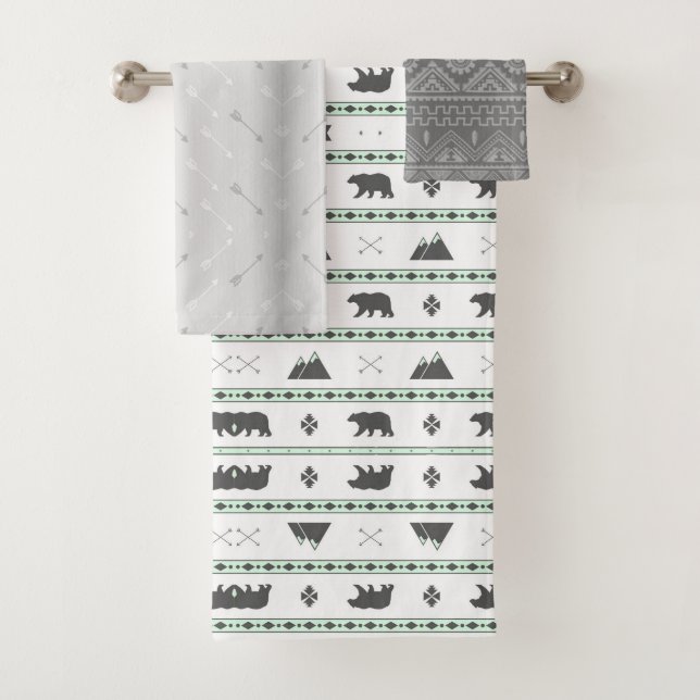 Niedlicher Stammbär grün und grau Badhandtuch Set (Insitu)