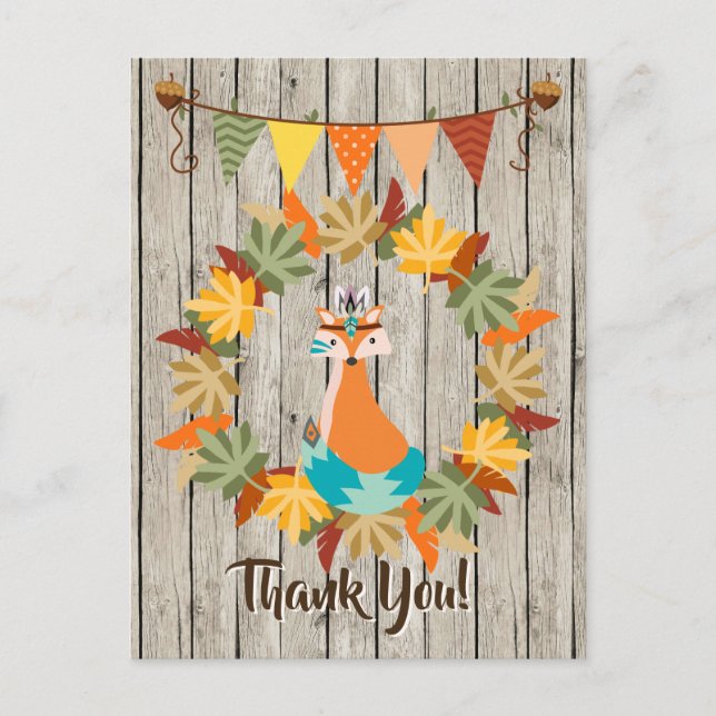 Niedlicher Stammesfuchs, Kranz der Blätter Herbst  Postkarte (Vorderseite)