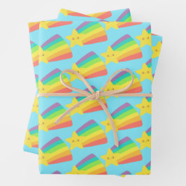 Niedlicher Star-Regenbogen Geschenkpapier Set