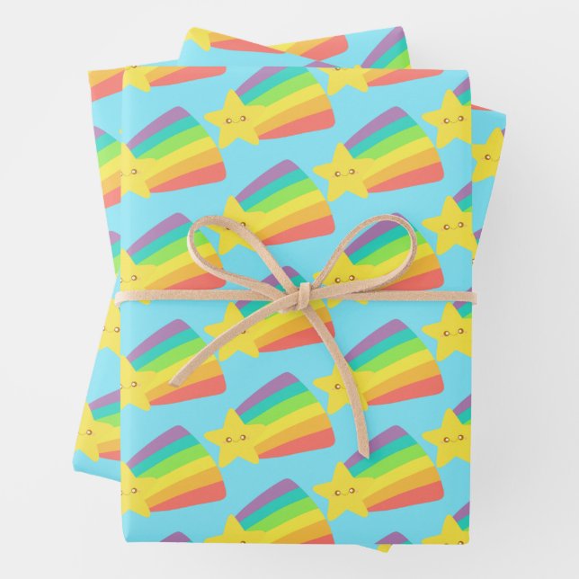 Niedlicher Star-Regenbogen Geschenkpapier Set (Beispiel)